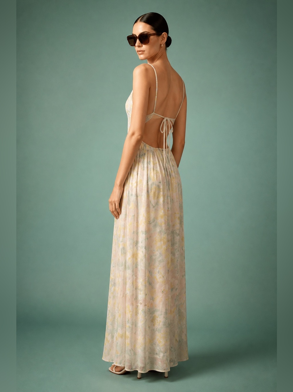 Free People Wisteria Pastel Floral Cutouts Maxi Dress Light Combo XS Boho READ